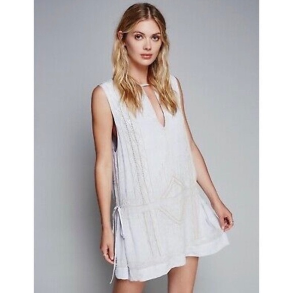 Free People Love Story Slinky Beaded Tunic Mini Dress Blue Size M - Picture 1 of 10